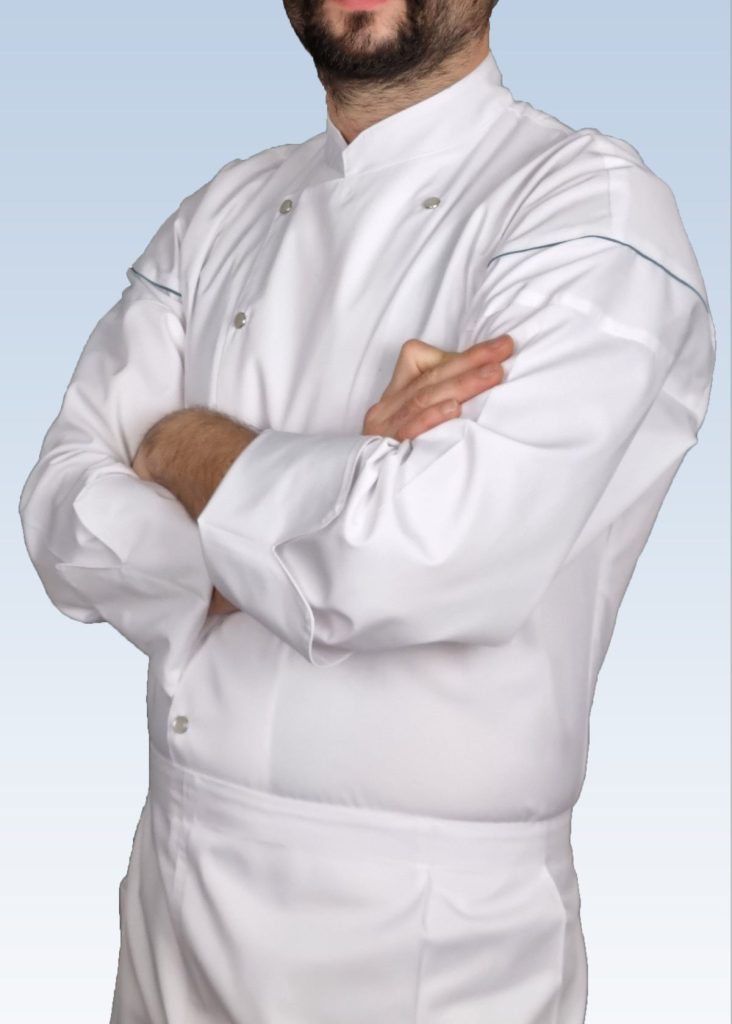 MATHINIER_Veste Chef - Marengo - 100% coton - Passepoil bleu