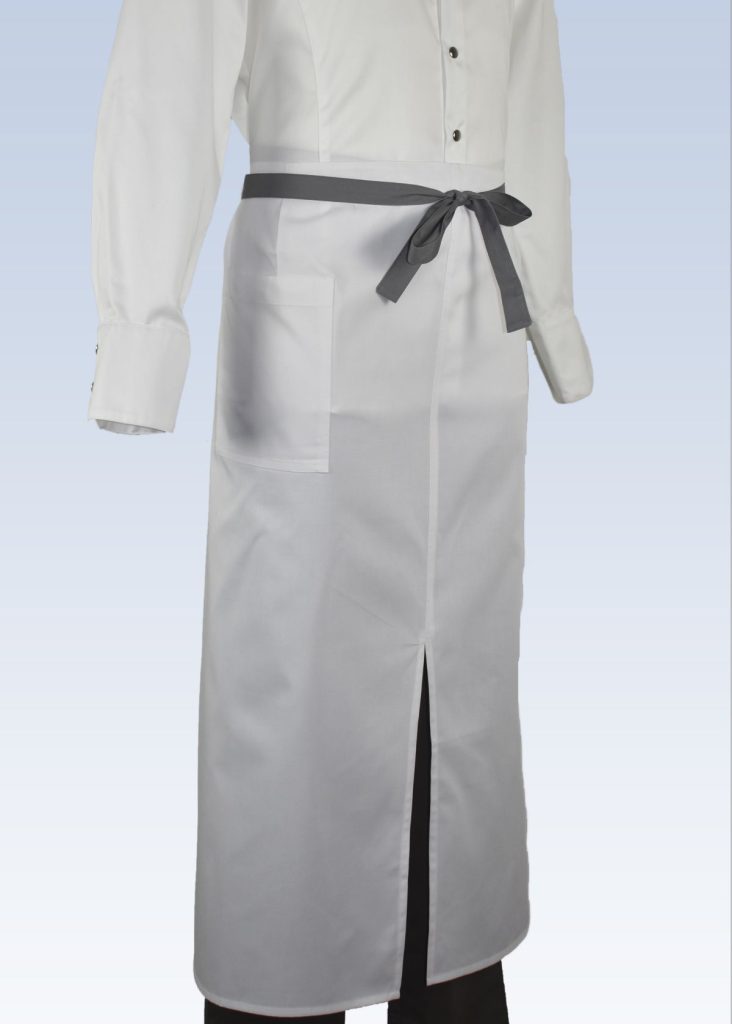 MATHINIER_Photo du tablier Torino en blanc 100% coton avec la ceinture en Gris